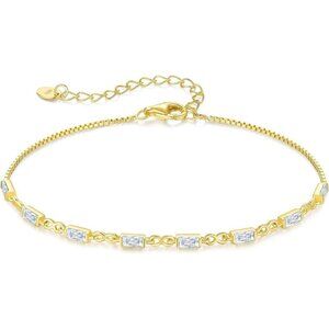 Sterling Silver Birthstone  Bracelets for Women Dainty Simple Charm Bracelet